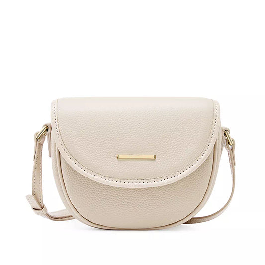 Tas Dames - Compacte Halfmaan Crossbody met Flap en Gouden Plaatje | Chic