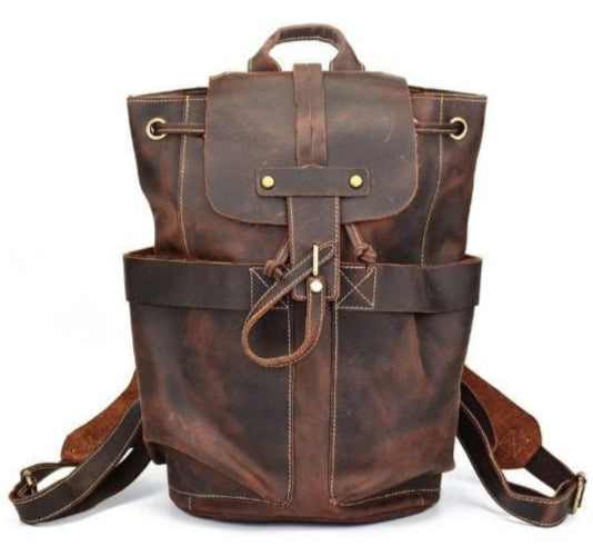 Rugzak Heren - Stoere Vintage Stijl met Flapklep en Trekkoord | Chique