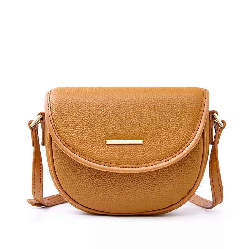 Tas Dames - Compacte Halfmaan Crossbody met Flap en Gouden Plaatje | Chic