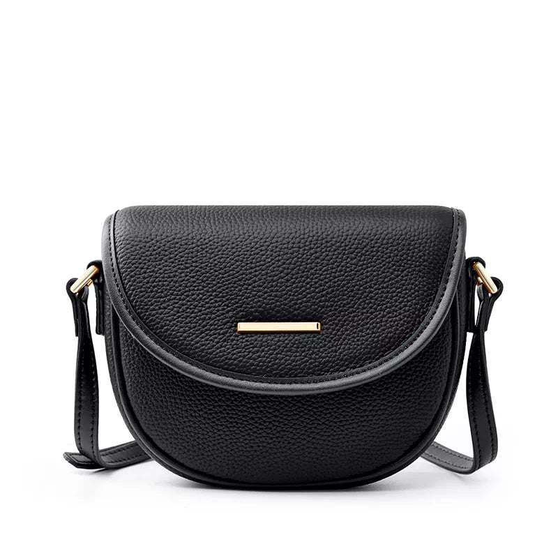 Tas Dames - Compacte Halfmaan Crossbody met Flap en Gouden Plaatje | Chic