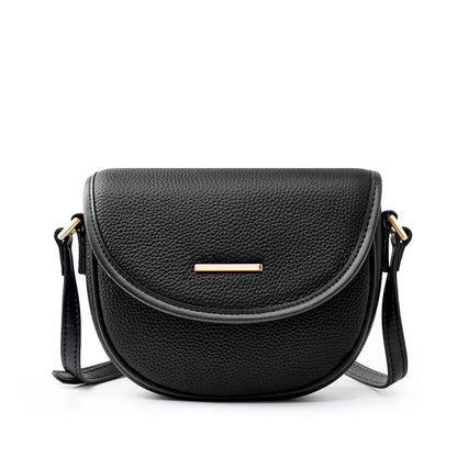 Tas Dames - Compacte Halfmaan Crossbody met Flap en Gouden Plaatje | Chic