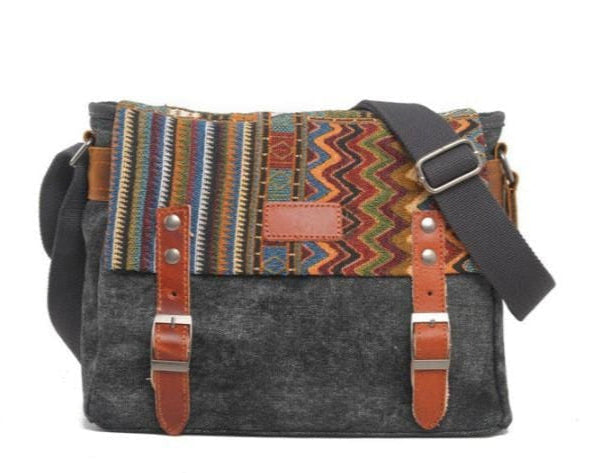 Tas Dames - Bohemien Schoudertas met Etnisch Patroon en Dubbele Gesp | Casual