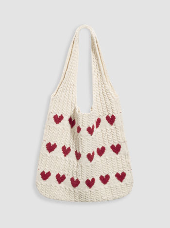Tas Dames - Gebreide Shopper met Hartjesprint en Dubbele Hengsels
