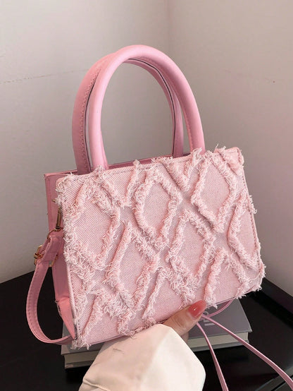 Tas Dames - Gestructureerde Tote met Franje Patroon en Schouderband | Chique