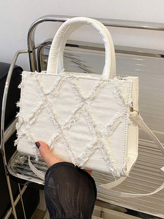 Tas Dames - Gestructureerde Tote met Franje Patroon en Schouderband | Chique