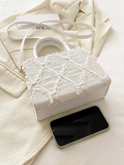 Tas Dames - Gestructureerde Tote met Franje Patroon en Schouderband | Chique