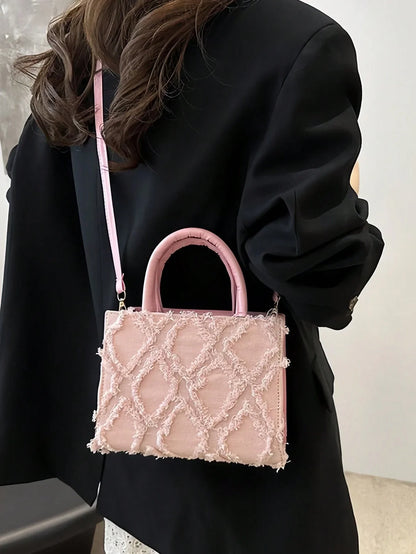 Tas Dames - Gestructureerde Tote met Franje Patroon en Schouderband | Chique
