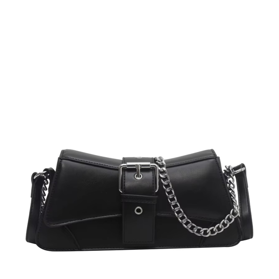 Tas Dames - Stoere Schoudertas met Ketting en Zilveren Gesp | Chic
