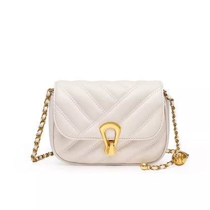 Tas Dames - Gestikt Mini Flaptas met Gouden Ketting en Slot | Chic