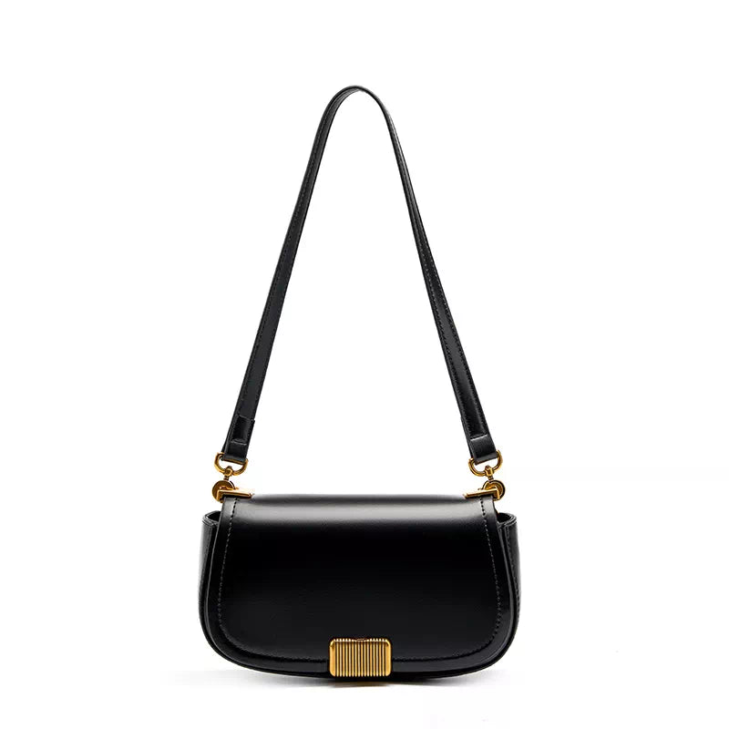 Tas Dames - Strakke Baguette Schoudertas met Gouden Gestreept Slot | Chic