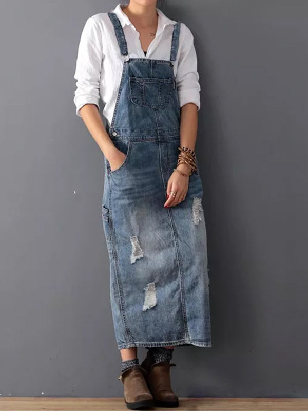 Jumpsuit Dames - Wijde Tuinbroek Jurk met Gescheurde Details