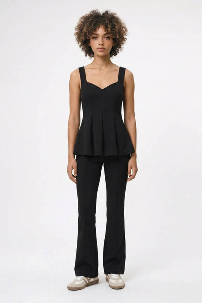 2-Delige Set Dames - Getailleerd | Peplum Top met Wijde Broek — Zwart