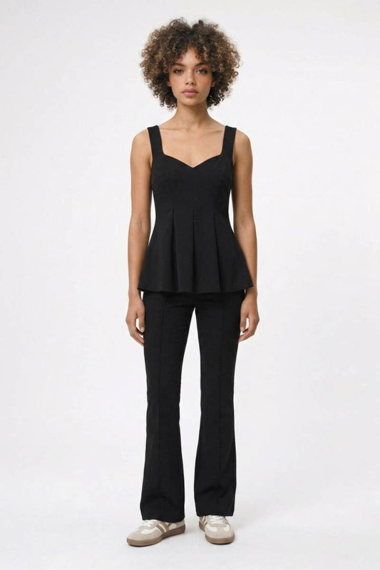 2-Delige Set Dames - Getailleerd | Peplum Top met Wijde Broek — Zwart