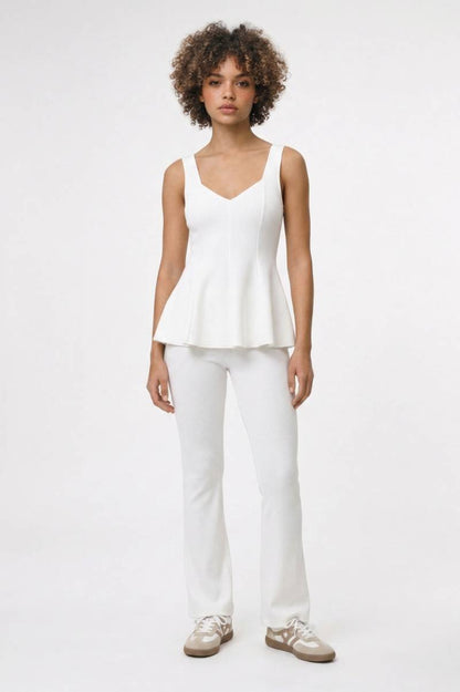 2-Delige Set Dames - Getailleerd | Peplum Top met Wijde Broek — Wit