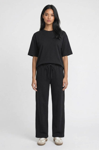 2-Delige Set Dames - Oversized | Top met Wijde Loungebroek — Zwart
