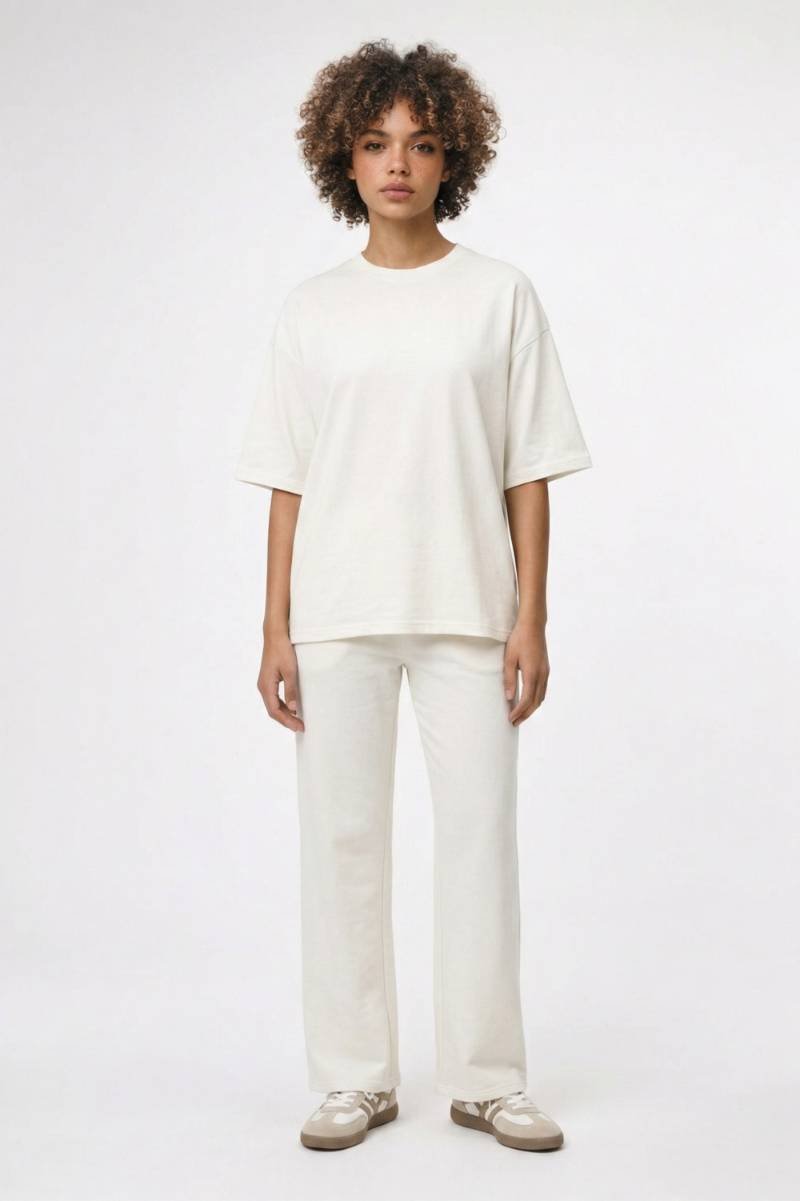 2-Delige Set Dames - Relaxed | Oversized Top met Wijde Broek — Crème