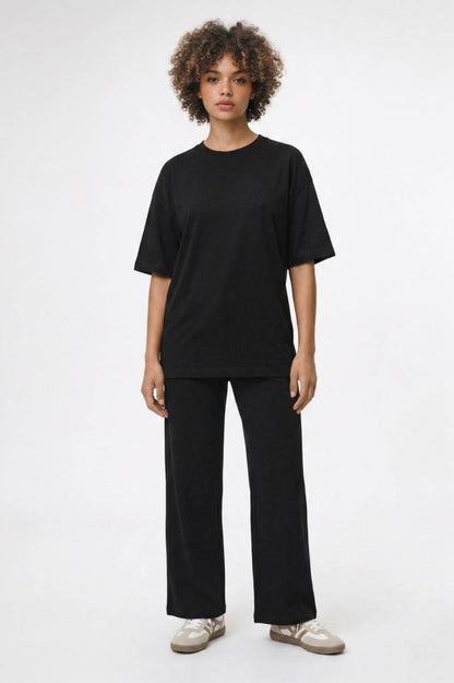 2-Delige Set Dames - Relaxed | Oversized Top met Wijde Broek — Zwart