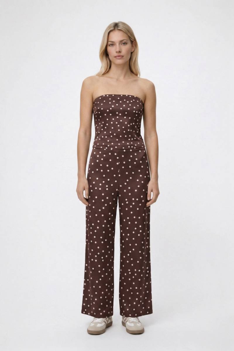 2-Delige Set Dames - Strapless | Bandeau Top met Wijde Broek — Stippen Bruin