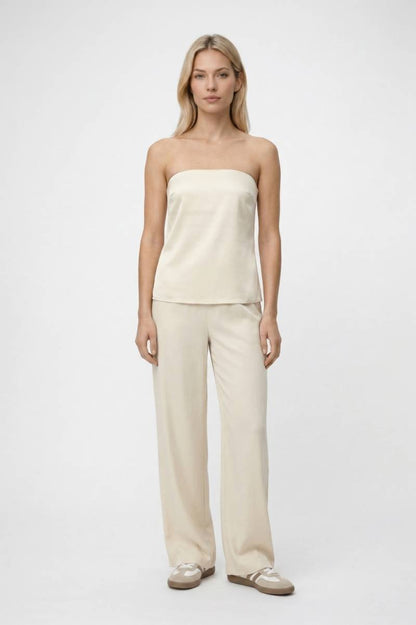 2-Delige Set Dames - Strapless | Bandeau Top met Wijde Broek — Beige