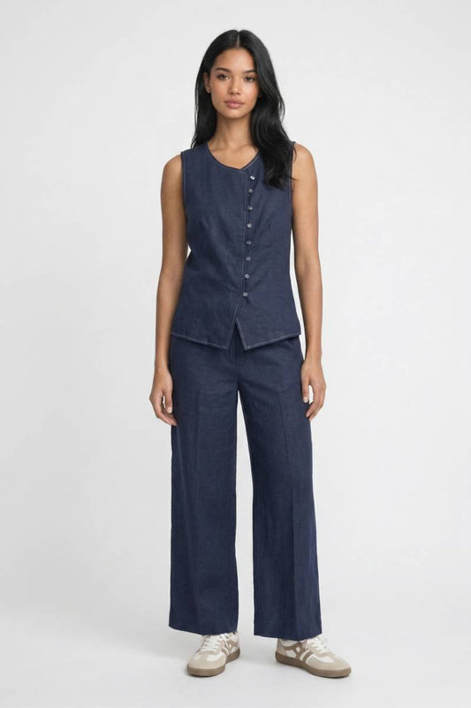 2-Delige Set Dames - Vest | Mouwloos Top met Wijde Broek