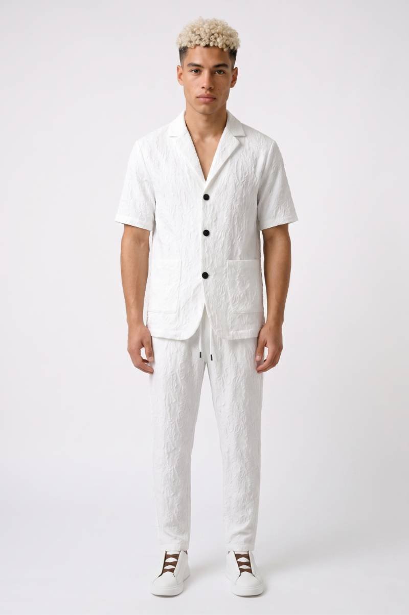 2-Delige Set Heren - Getextureerd | Jasje met Lange Broek — Wit