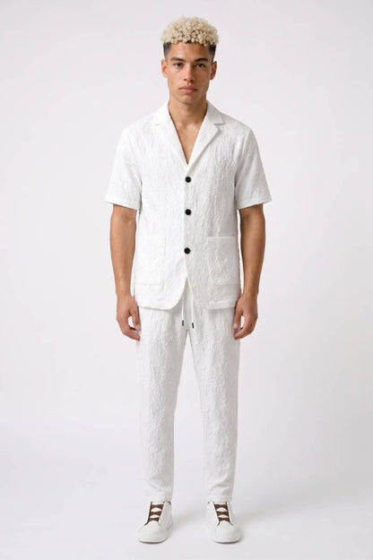 2-Delige Set Heren - Getextureerd | Jasje met Lange Broek — Wit