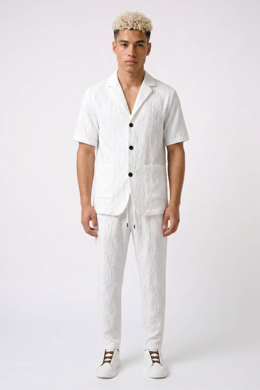 2-Delige Set Heren - Getextureerd | Jasje met Lange Broek — Wit