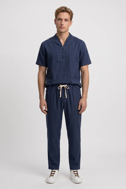 2-Delige Set Heren - Henley | Top met Trekkoord Broek — Navy