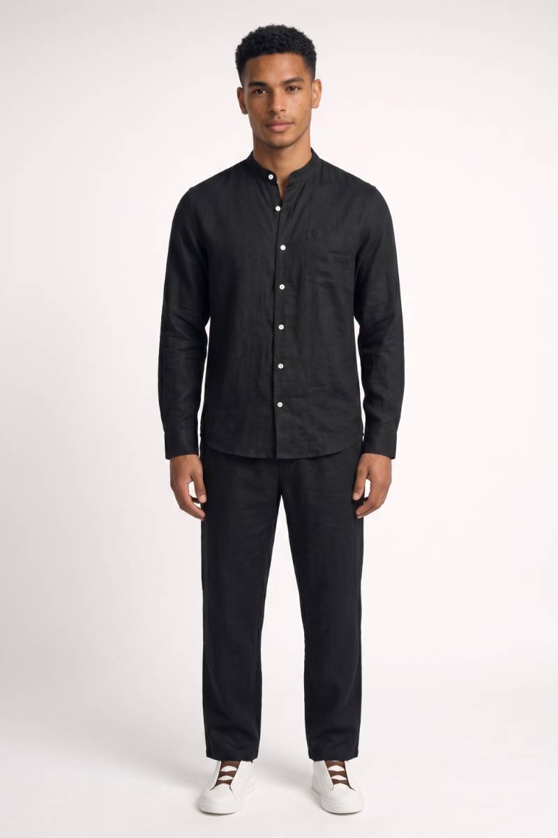 2-Delige Set Heren - Minimalistisch | Overhemd met Lange Broek — Zwart