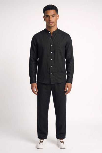 2-Delige Set Heren - Minimalistisch | Overhemd met Lange Broek — Zwart