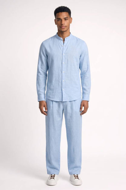 2-Delige Set Heren - Minimalistisch | Overhemd met Lange Broek — Lichtblauw
