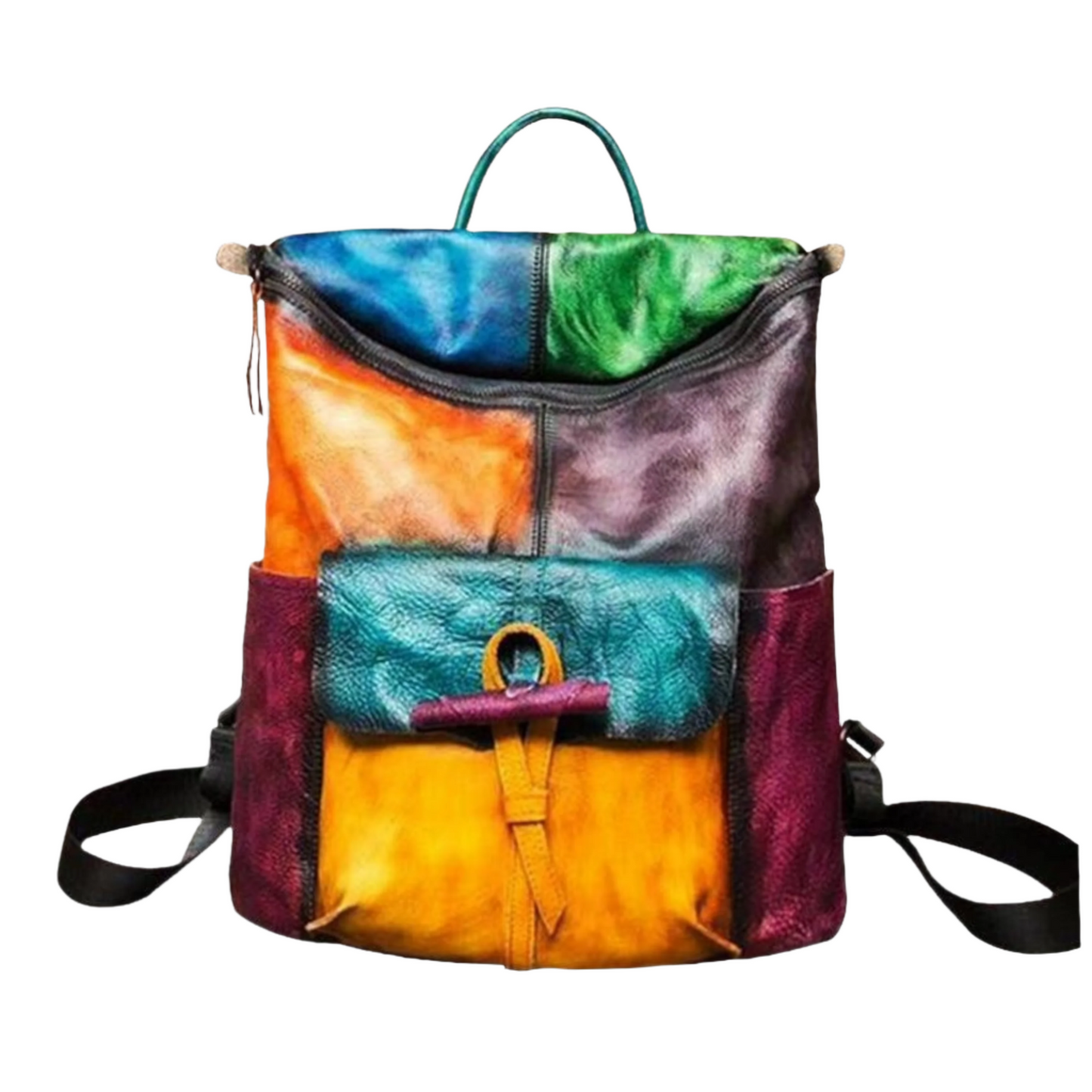 Rugzak Dames - Kleurrijk Patchwork met Frontflap en Topgreep | Moderne