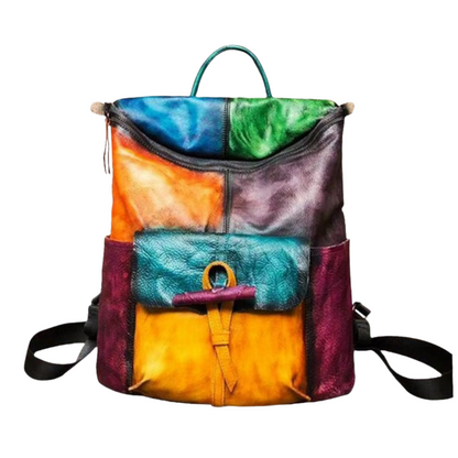 Rugzak Dames - Kleurrijk Patchwork met Frontflap en Topgreep | Moderne