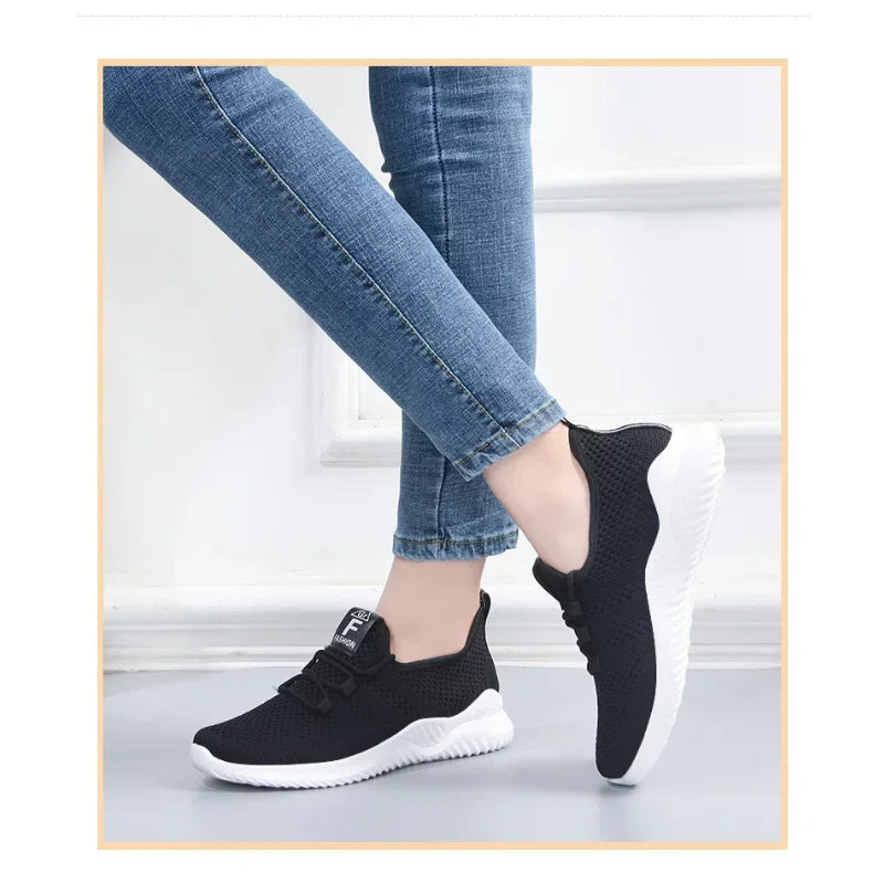 Sneakers Dames - Luchtige Sock Stijl met Veters | Sportief