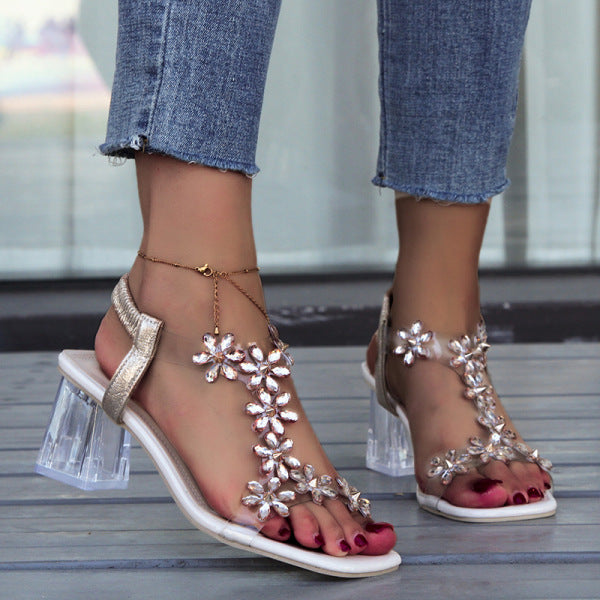 Sandalen Dames - Transparante Hak met Bloemendetail | Zomer