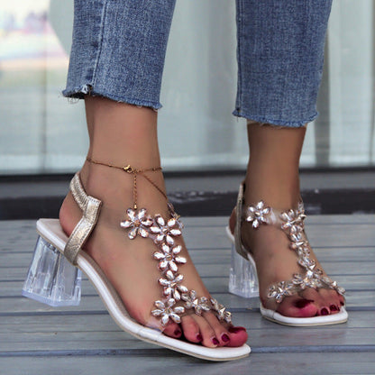 Sandalen Dames - Transparante Hak met Bloemendetail | Zomer