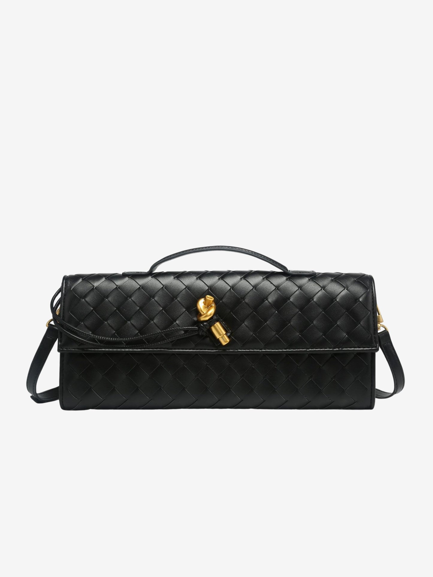 Tas Dames - Langwerpig Gevlochten Model met Klepslot en Schouderriem