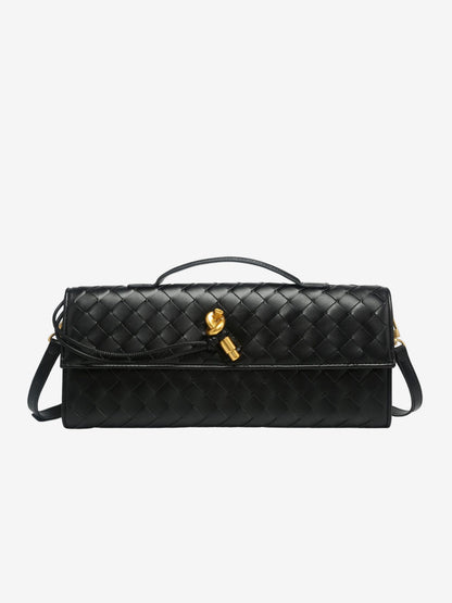 Tas Dames - Langwerpig Gevlochten Model met Klepslot en Schouderriem