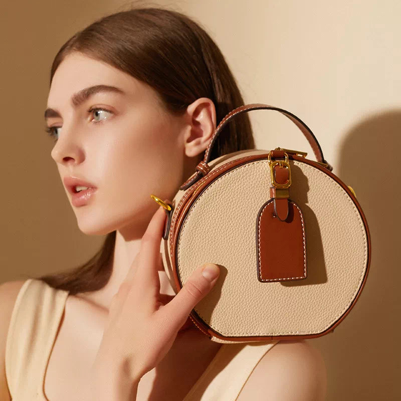 Tas Dames - Ronde Mini Handtas met Gouden Gesp en Schouderband | Chic