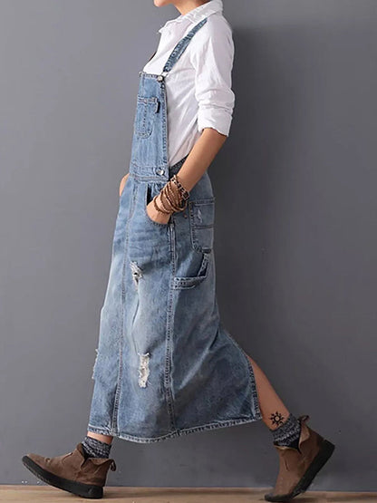 Jumpsuit Dames - Wijde Tuinbroek Jurk met Gescheurde Details