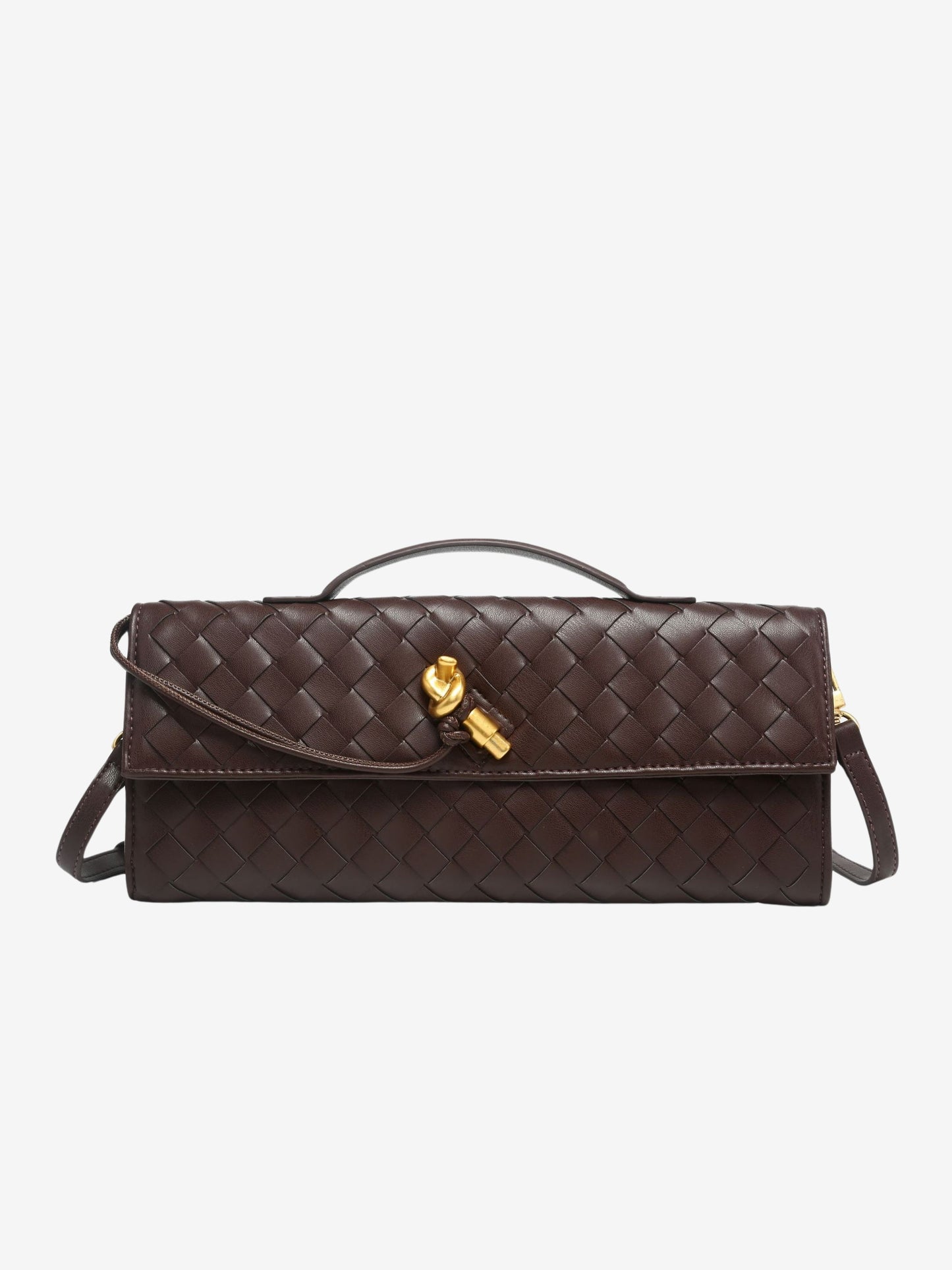 Tas Dames - Langwerpig Gevlochten Model met Klepslot en Schouderriem