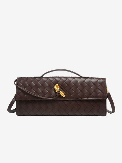 Tas Dames - Langwerpig Gevlochten Model met Klepslot en Schouderriem