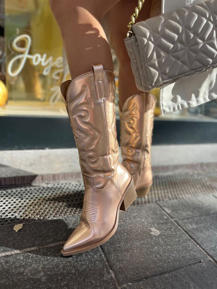 Fenna - Dames Cowboylaarzen met Borduursel en Blokhak voor de Herfst
