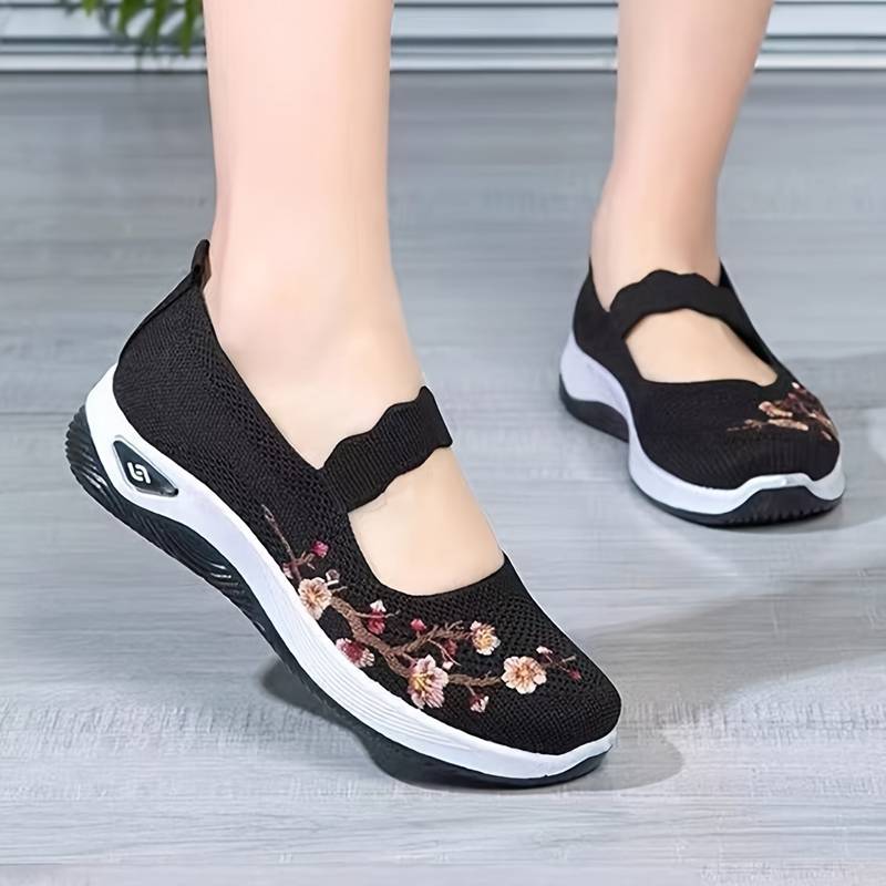Sneakers Dames - Instap Sneaker met Bloemenborduursels | Zomer