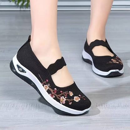 Sneakers Dames - Instap Sneaker met Bloemenborduursels | Zomer