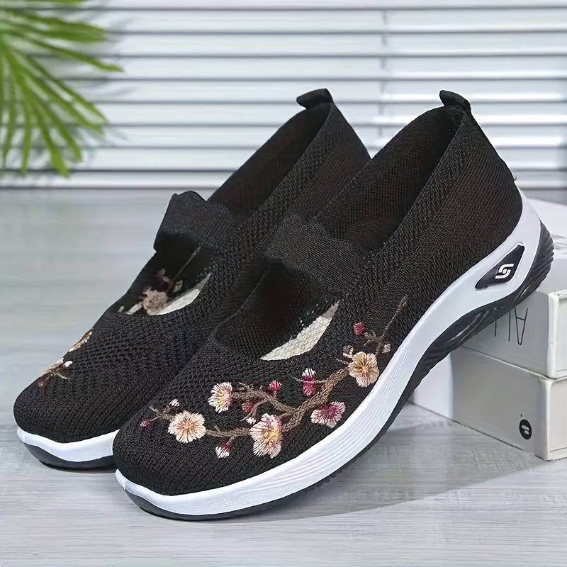 Sneakers Dames - Instap Sneaker met Bloemenborduursels | Zomer