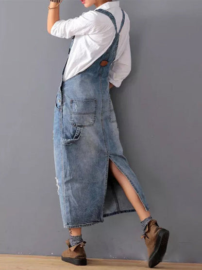 Jumpsuit Dames - Wijde Tuinbroek Jurk met Gescheurde Details