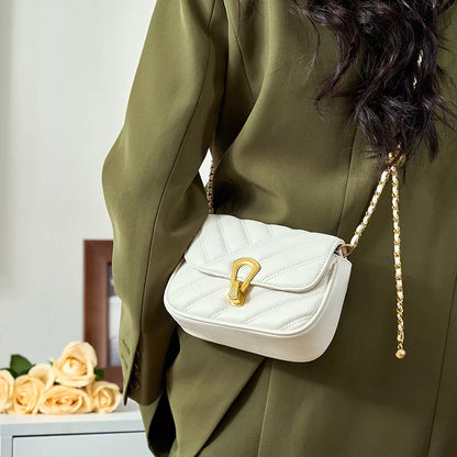 Tas Dames - Gestikt Mini Flaptas met Gouden Ketting en Slot | Chic