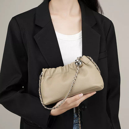 Tas Dames - Zachte Gerimpelde Tas met Zilveren Ketting en Knoop | Chic
