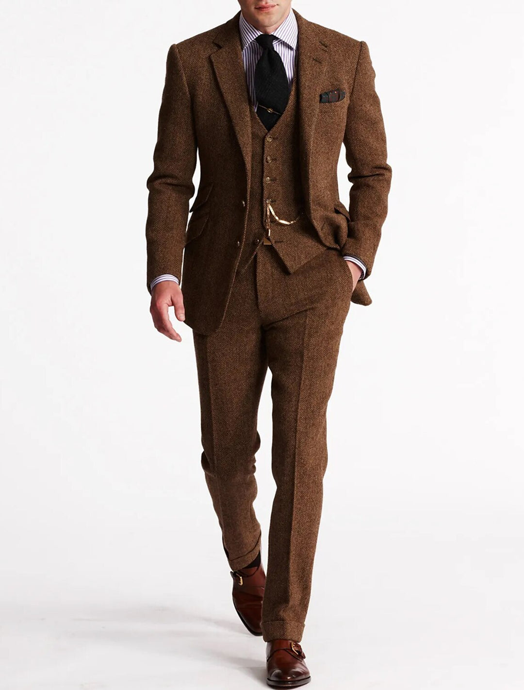 Pak Heren - Driedelig Slim Fit met Visgraatpatroon | Klassiek Chique